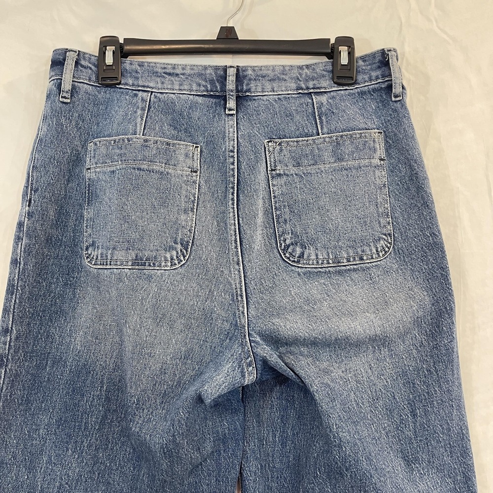 Free Assembly Jeans Womens 10 Blue Super High Rise Wide Leg Front Patch Pockets - Picture 12 of 16